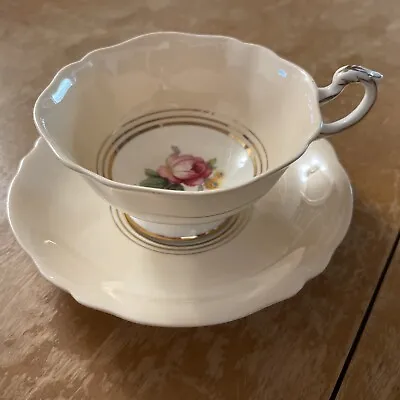 Buy RARE Paragon DOUBLE Warrant Tea Cup Saucer Beige Pink & White, Pink Rose Pattern • 213.38£
