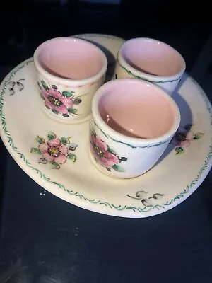 Buy Vintage Axe Vale Pottery 3 Eggs Cups With Plate  • 25£