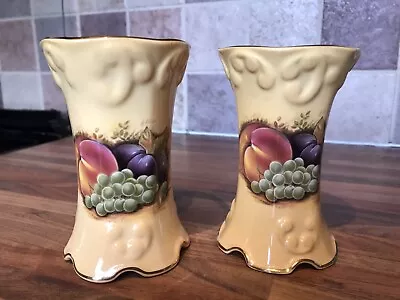 Buy AYNSLEY Orchard Gold Flower Pair Of Vases 12cm  Bone China/scalloped Bottom • 17.50£