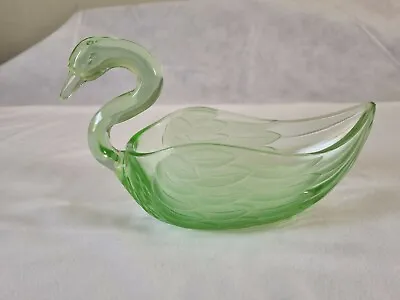 Buy Art Dec 1930's  Green Pressed Glass Swan Dish Antique, Kitsch, Collectible  • 14.50£