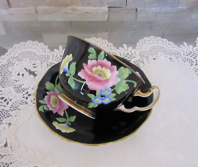 Buy Vintage Black Adderley Bone China Tea Set W Pastel Color Flowers • 37.69£