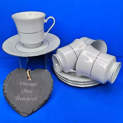 Buy Crown Ming QUEENS LACE Tienshan * 4 X TEA CUPS & SAUCERS * White Flowers VGC • 12.50£