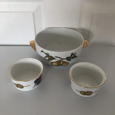 Buy Royal Worcester Evesham 'Gold Edge' Bowl And 2 Small Ramekins Oven To Table Ware • 12.99£