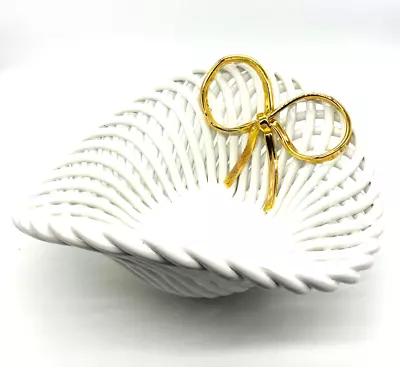 Buy Bassano Italian Ceramic Fruit Basket Open Weave White W Gold Bow 10x5  Wide VTG • 25.41£