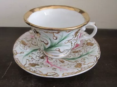Buy Antique Meissen Style Germany Cup And Saucer Grape Gold Unmarked • 71.93£