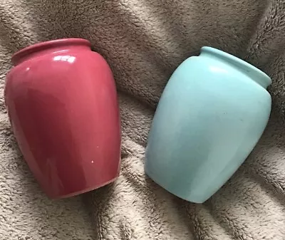 Buy 2 X Small Govancroft Vase Set Turquoise & Dusky Pink Glasgow Vintage Stoneware • 30£