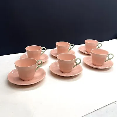 Buy 6 X Vintage Grindley Peach Petal Teacups & Saucers Set Pastel Pink Green Handle • 29.99£