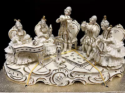 Buy Vintage Dresden Art Musician Porcelain Figurines 11” Large Gold Germany • 316.08£