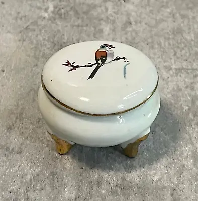 Buy Antique Trinket Pill Box Lidded Hand Painted Porcelain Finch Bird Bavarian Style • 12£