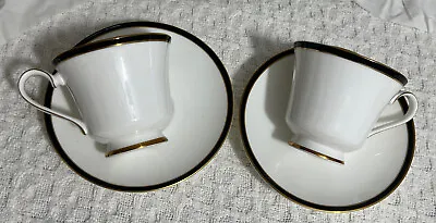 Buy 2-Minton Fine Bone China SATURN Black Royal Doulton Tea Cups & Saucer Sets 4 Pcs • 7.58£