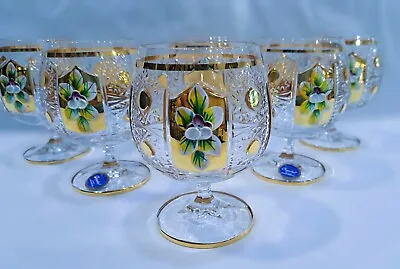 Buy Czech Bohemian Crystal Glass Handmade -  Cognac 6 Pcs With Gold And Enamel • 142.08£