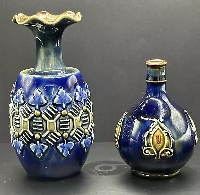 Buy Very Rare Mini Royal Doulton Lambeth Cobalt Blue Bud Vases • 85.37£