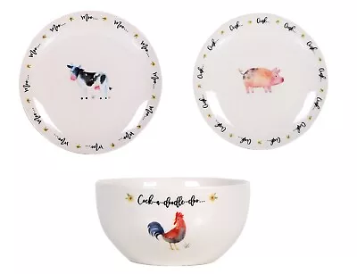 Buy 12 Piece Porcelain Dinner Set Farmhouse Design Crockery Dinnerware Plates Bowls • 39.99£