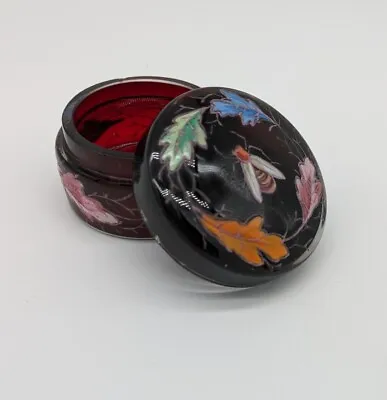 Buy Antique Bohemian Cranberry Hand Made Enamelled Moser Glass Trinket Pill Ring Box • 34.75£