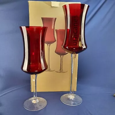 Buy Glass Hurricane Candle Holders Red Flash With Clear Base PAIR Style 2102 16  20  • 68.28£