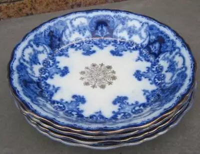 Buy Four John Maddock & Sons Royal Vitreous Dainty Flow Blue 7.75  Coupe Soup Bowls • 94.87£