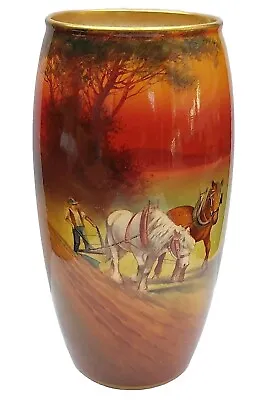 Buy Antique Doulton Vase - Horses And Ploughman  Signed By H. Morrey. 7  Early 1900s • 60£