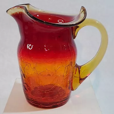 Buy Amberina Crackle Glass Creamer Small Pitcher Textured Applied Handle 3.5 X 4 • 28.43£