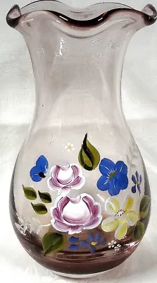 Buy Late FENTON Hand Painted ART GLASS 8  VASE Floral CHINA LABEL (oh,my) • 23.80£