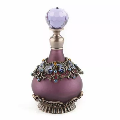 Buy Purple Diamond Cut Antique & Vintage Crystal Perfume Bottle With Glass & Metal • 10.31£