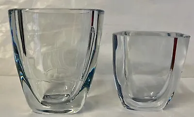 Buy Pair Of Heavy Vintage Strombergshyttan Swedish Glass Vases Viking Long Boat • 45£