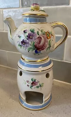 Buy Vintage Porcelain Pink’s Purples Blue Floral Tea Pot With Burner W/Gold Trim • 0.99£