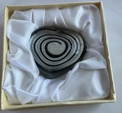 Buy Small Paper Weight Art Glass Clear Black Silver Heart Swirl Shaped Boxed* • 6£