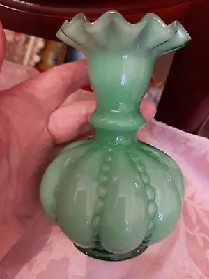 Buy Vintage Fenton Green 1940 Overlay Beaded Melon Sm Vase! 4-1/2 EXTREMELY RARE!!A+ • 190.22£