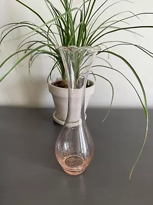 Buy Vintage Tall 8  Pale Pink Crackle Glass Ruffled Rim Vase • 4.33£