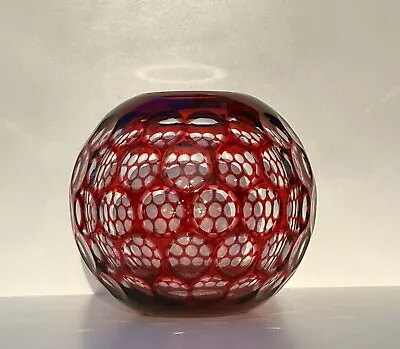 Buy Val St Lambert Cut Glass Cranberry Cut To Clear Rose Bowl Vase • 148£