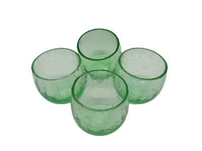 Buy Set Of 4 Crackle Glass Vase Or Candle Holder Green And Clear Glass Glassware • 23.12£