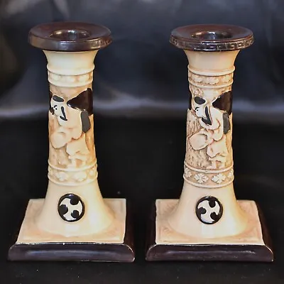 Buy Bretby Art Pottery Pair Ceramic Japanese Design 5.25  Candlesticks C.1910's • 28.50£