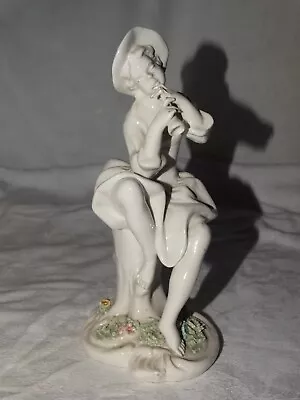 Buy ANTIQUE CREAMWARE FIGURINE,GIRL PLAYING A FLUTE,BLUE CROWN MARK COLLECTIBLE 19c. • 28.95£