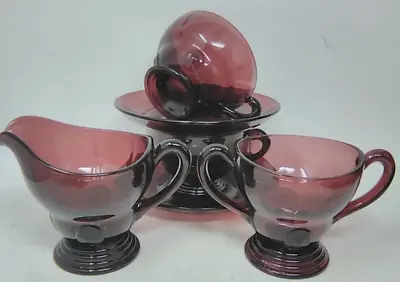 Buy Vintage New Martinsville Glass Moondrops Amethyst Cup Saucer Creamer Sugar Bowl • 47.45£