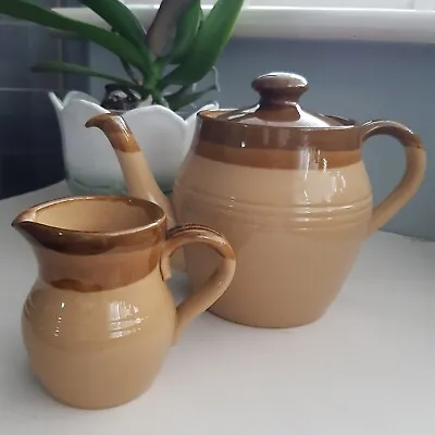 Buy Vintage T. G. Green Teapot & Cream Milk Jug Stoneware Pottery Brown Beige • 18£