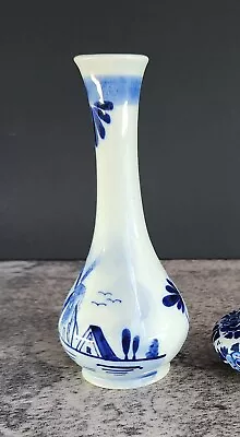 Buy Vintage 5  Blue White Holland Small Bud Vase, Dutch Windmill Floral Porcelain • 80.64£