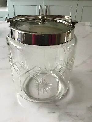Buy Vintage Cut Glass Biscuit Barrel With Platted Rim,Handle And Lid • 12£