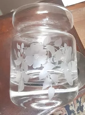 Buy Antique Hand Cut Glass Jam Jar Etched Flowers & Bees Metal Lid • 11.99£