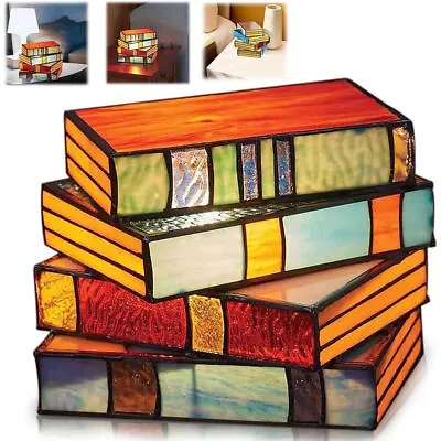 Buy Table Lamp Stained Glass Stacked Books Vintage Lamp Decor Xmas Birthday Gift • 9.45£