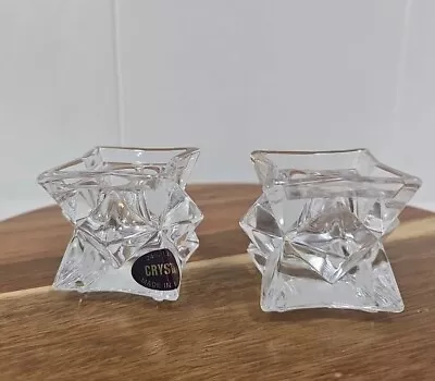 Buy Set Of 2 Vintage 24% Lead Crystal Candle Holders Made In USA • 14.78£