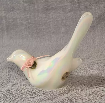 Buy Fenton White Iridescent Glass BIRD OF HAPPINESS W/Applied Porcelain Rose • 17.29£