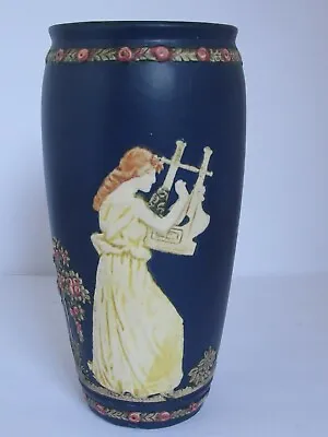 Buy Antique Weller Blue Ware Maidens Dancing Playing Harp & Flowers Vase  10  • 142.25£