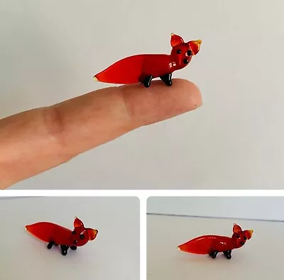 Buy Tiny Handmade Bushy Tailed Red/ Brown Fox Lampwork Glass Animal Figure • 4.25£