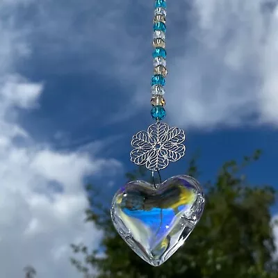 Buy New Flower Charm Hanging Sun Catcher Glass Puffed Heart ~ Window Home Decor • 8.50£