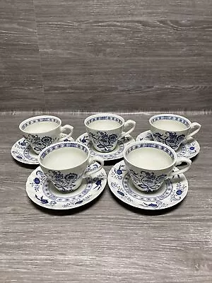 Buy Vintage J & G Meakin Classic Blue Nordic Tea/Coffee Cups & Saucer - Set Of 5 • 19.99£