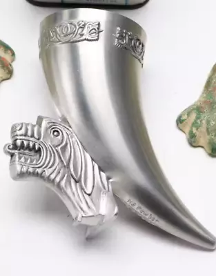 Buy Norway Pewter Viking Dragon Drinking Horn Floral Design Shot Glass • 28.41£