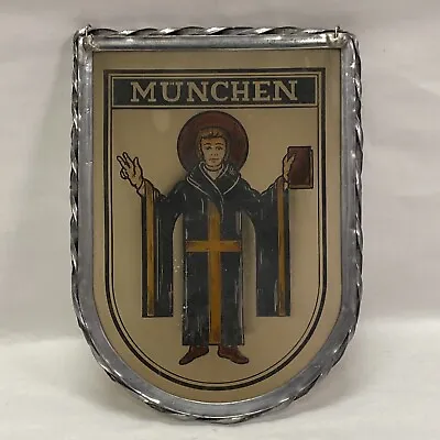 Buy Vintage Leaded Glass Munchen Germany Monk Window Panel Sun Catcher • 142.78£