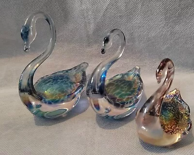 Buy 3 X Heron Glass Swan Iridescent Glass  1990's • 30£