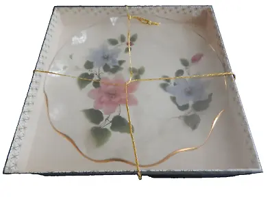 Buy Chance Glass Plate Wavy Edge Floral Clematis Boxed Pink Blue • 5£