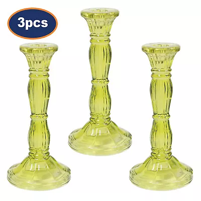 Buy Set Of 3 Bohome Green Glass Vintage Style Taper Candle Stick Candlestick Holder • 22.95£